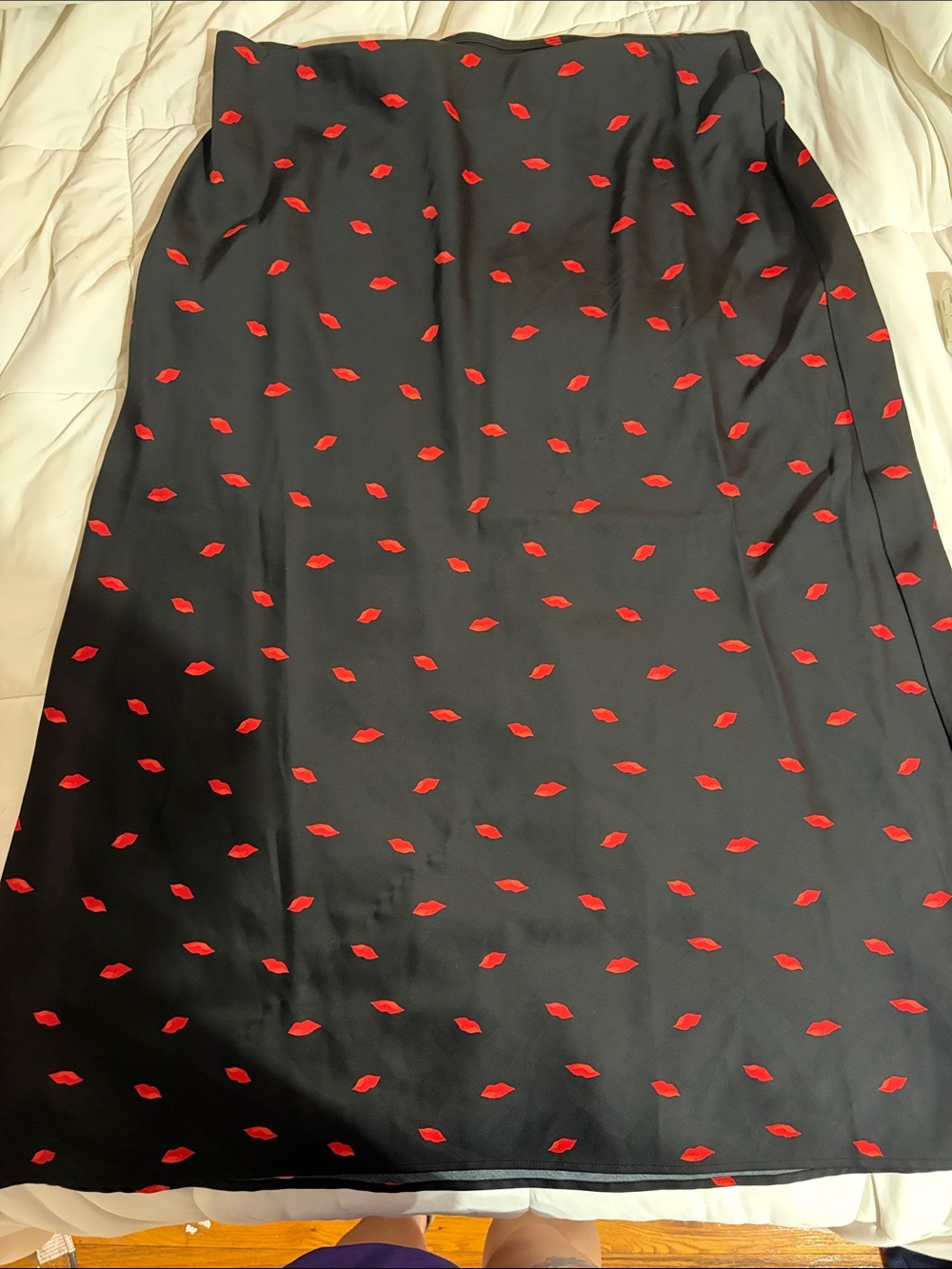 a new day Black Maxi Skirt with Red Lip Print